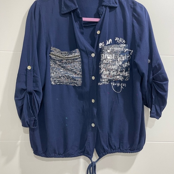 Italian blouse one size fits all in navy blue - Picture 1 of 4